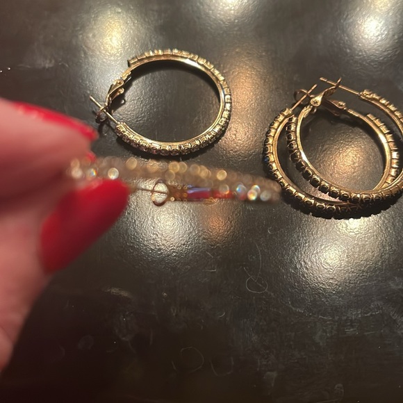 Earrings-2 pair of blingy hoops, clear and black. Diameter 1 1/2” - Picture 2 of 3